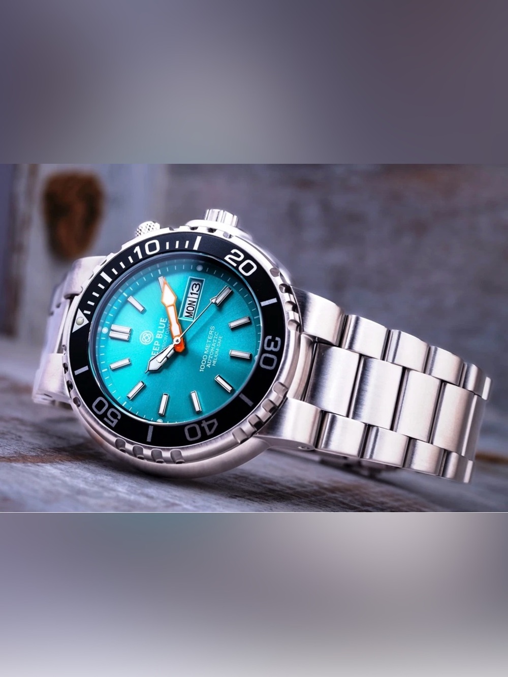 DEEP BLUE PRO SUN DIVER IV 1000 TURQUOISE DIAL 45mm/1000m DIVER Watch {FULL KIT}